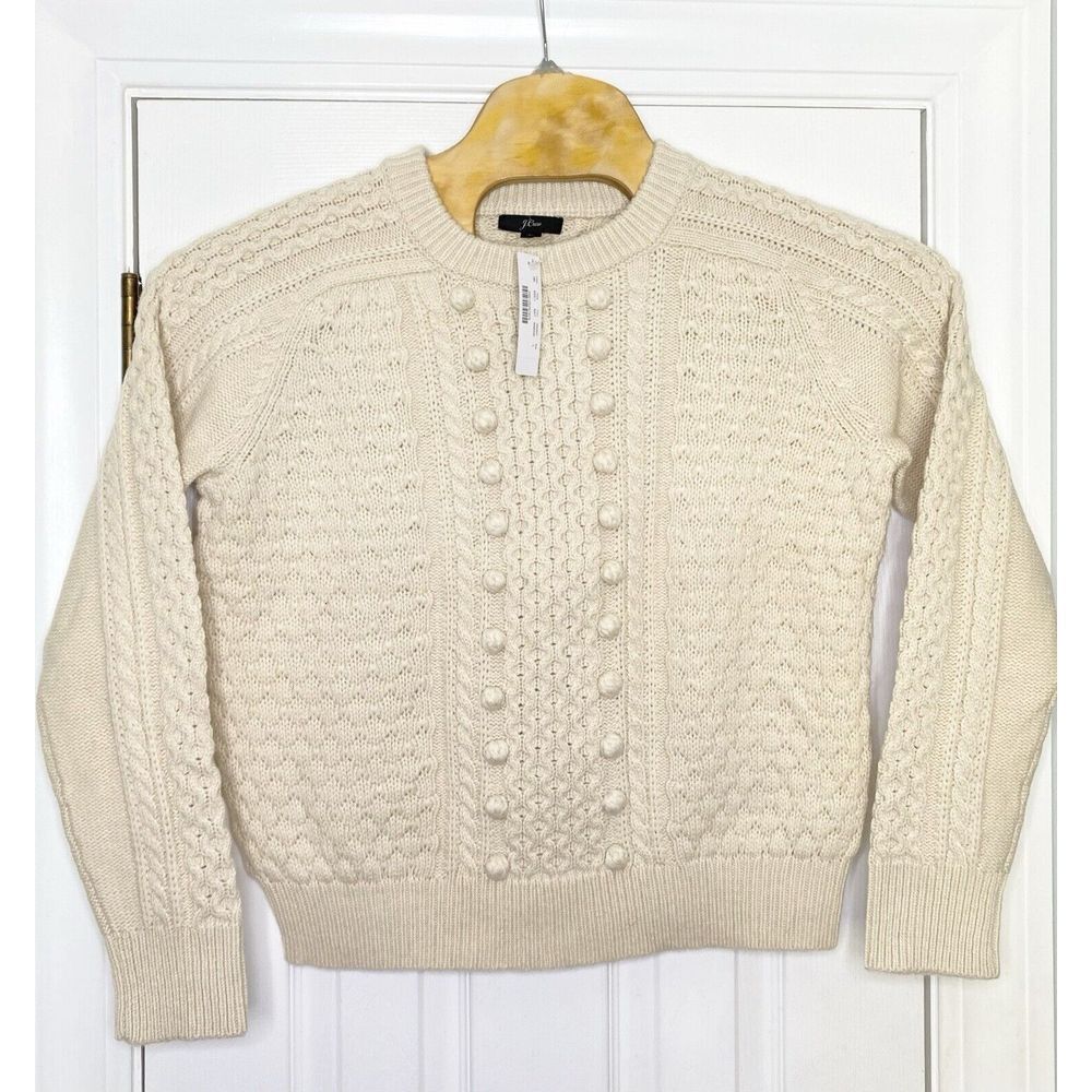 J Crew Women's‎ Pointelle Popcorn Cable Knit Pullover Sweater Ivory Large New